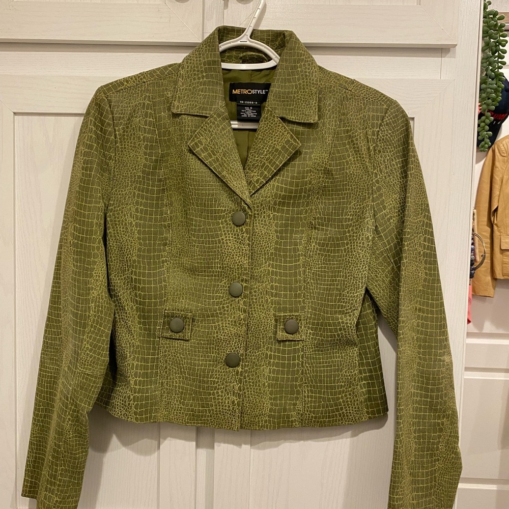 Metrostyle Olive Croc-Patterned Blazer